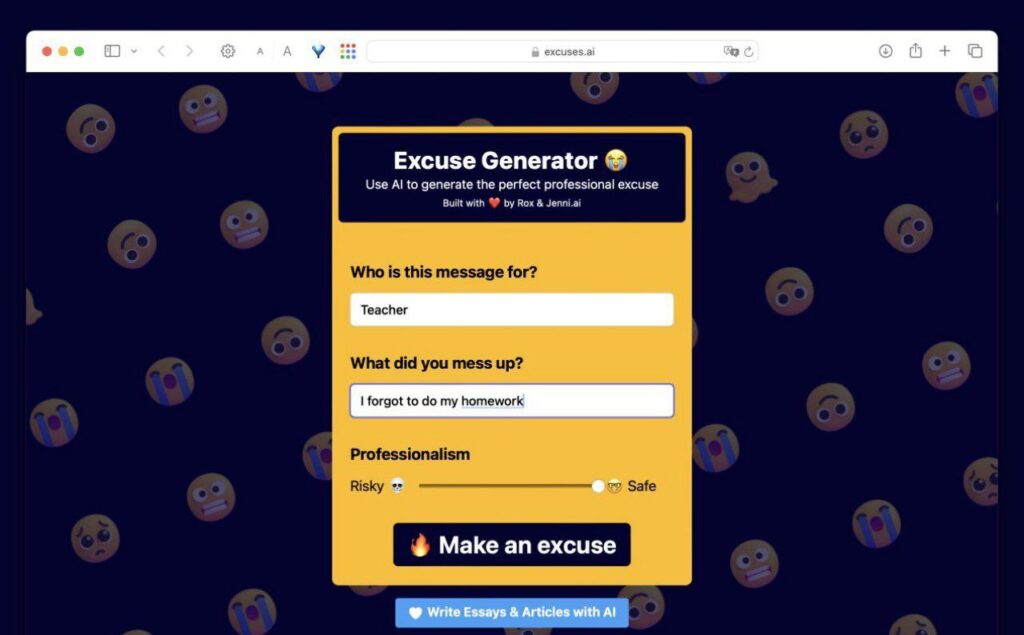 با هوش مصنوعی بهانههای باکلاس بسازید! معرفی ابزار Excuse Generator
